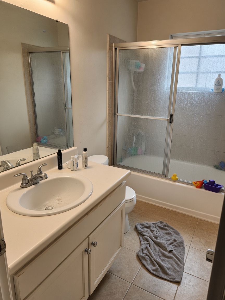 Bathroom before Sister's Cleaning service
